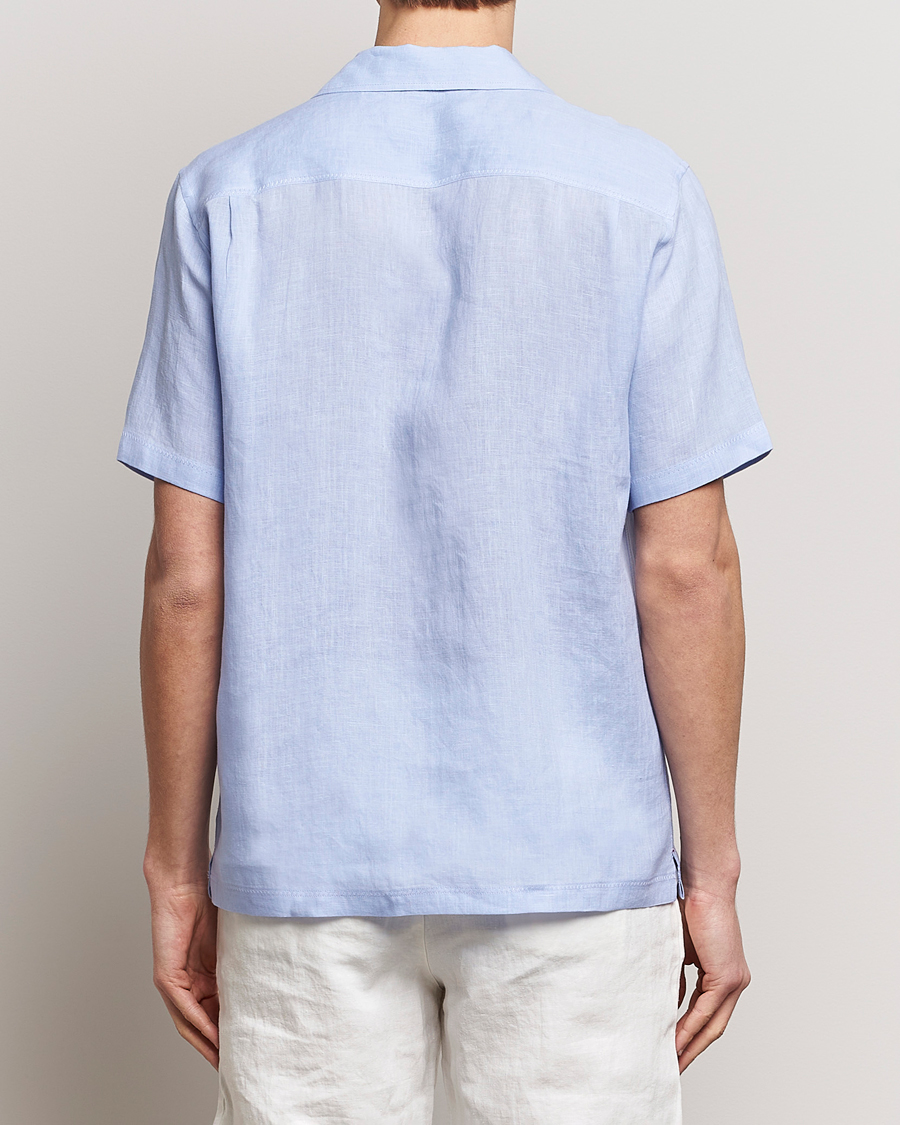 Men | Shirts | Orlebar Brown | Maitan Short Sleeve Linen Shirt Soft Blue