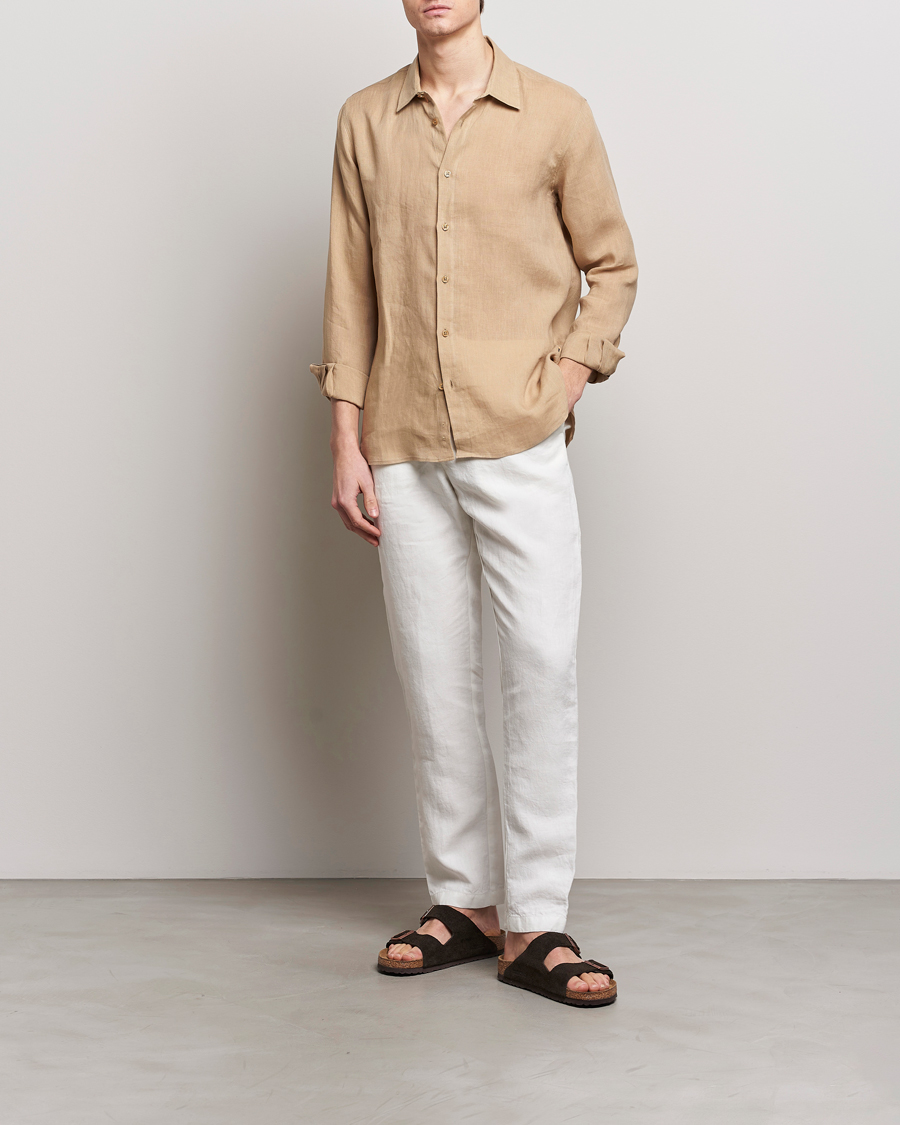Men | Shirts | Orlebar Brown | Justin Linen Shirt Biscuit