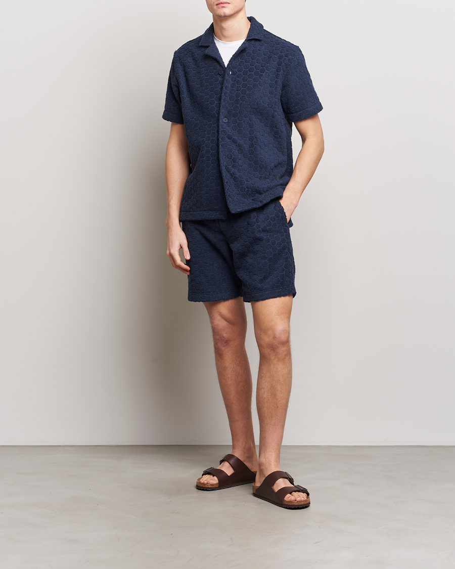 Men | Shirts | Orlebar Brown | Howell Atom Towelling Short Sleeve Shirt Night Iris