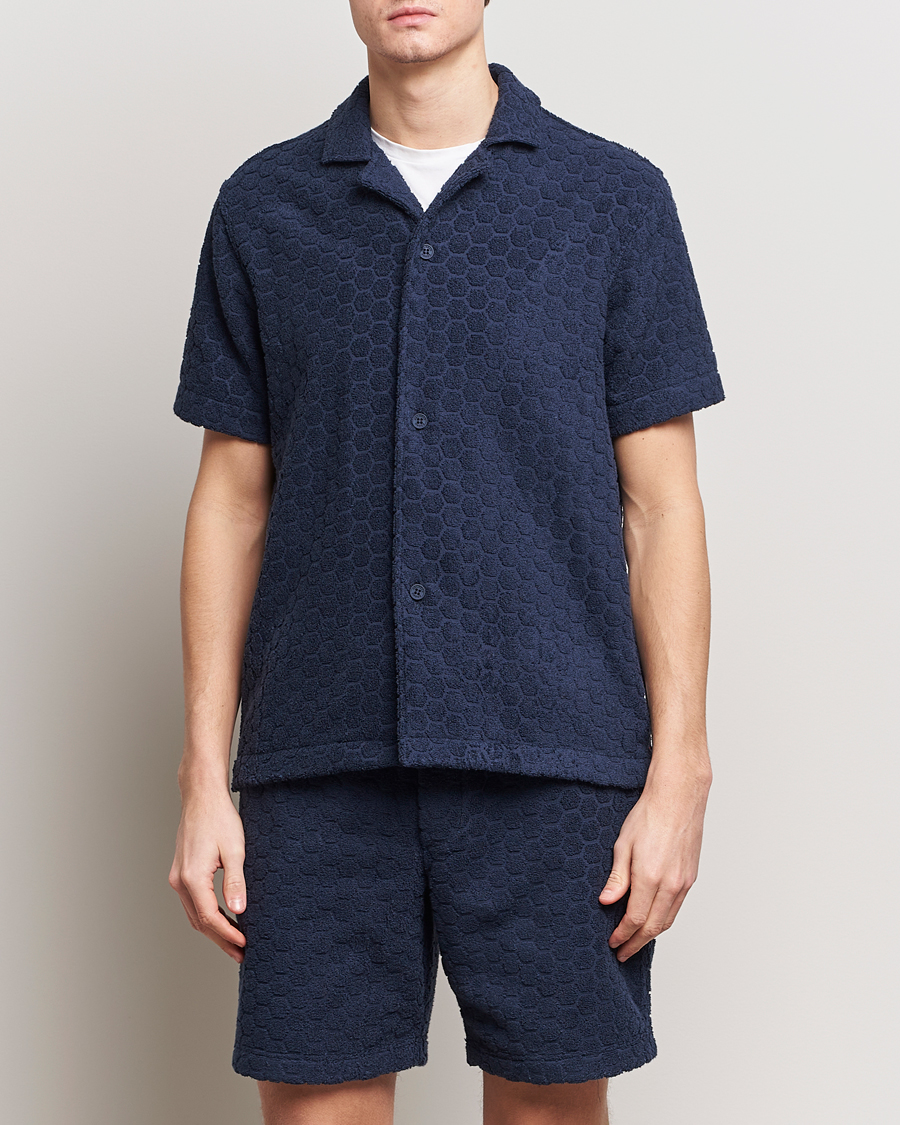 Men | Shirts | Orlebar Brown | Howell Atom Towelling Short Sleeve Shirt Night Iris