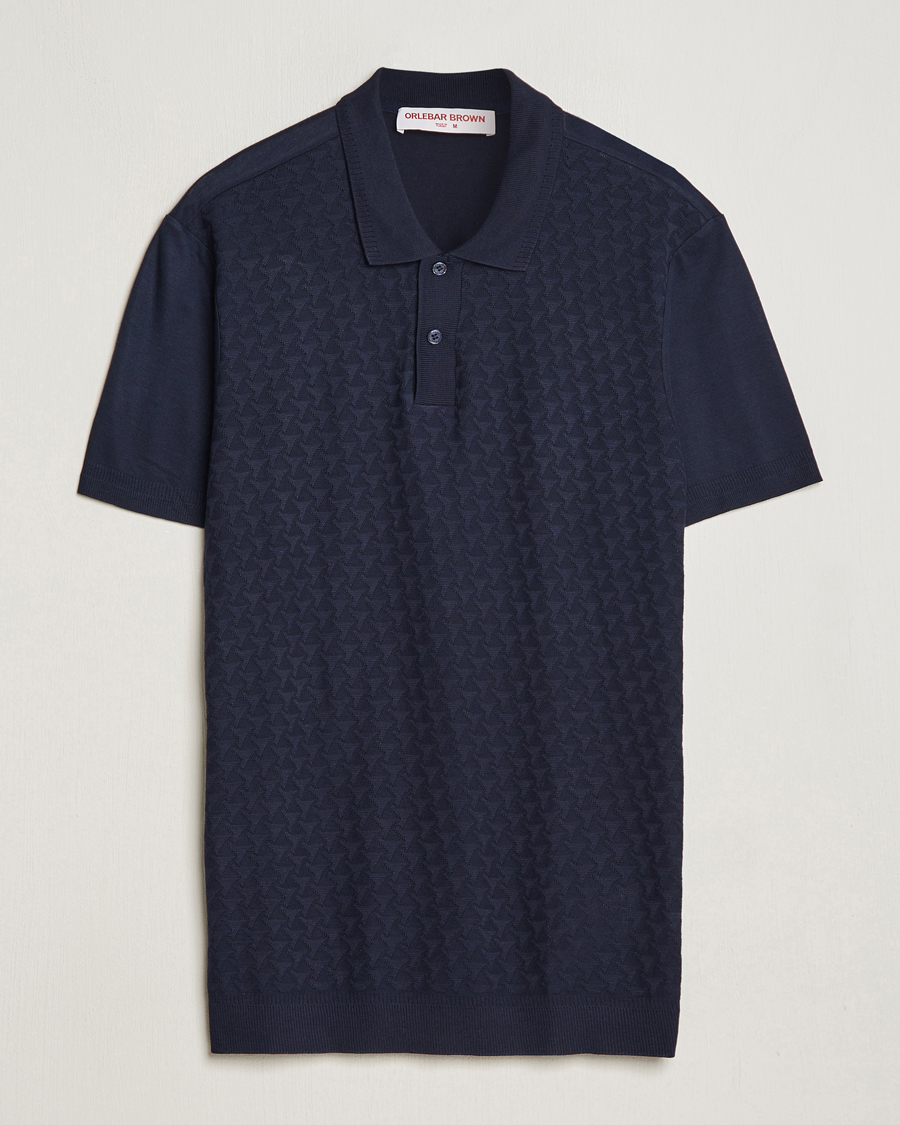 Men | Polo Shirts | Orlebar Brown | Jarrett Jaquard Knitted Ribb Polo Night Iris