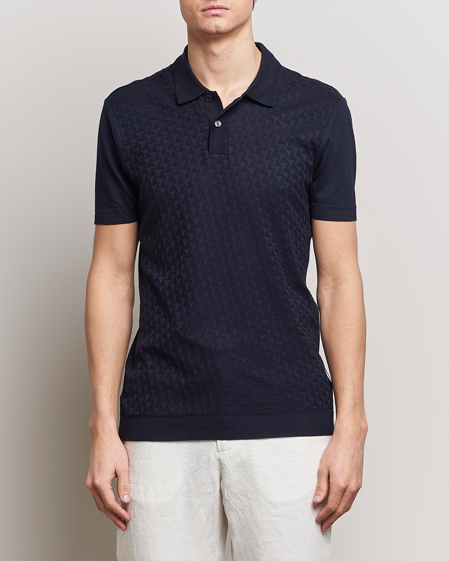 Men | Polo Shirts | Orlebar Brown | Jarrett Jaquard Knitted Ribb Polo Night Iris