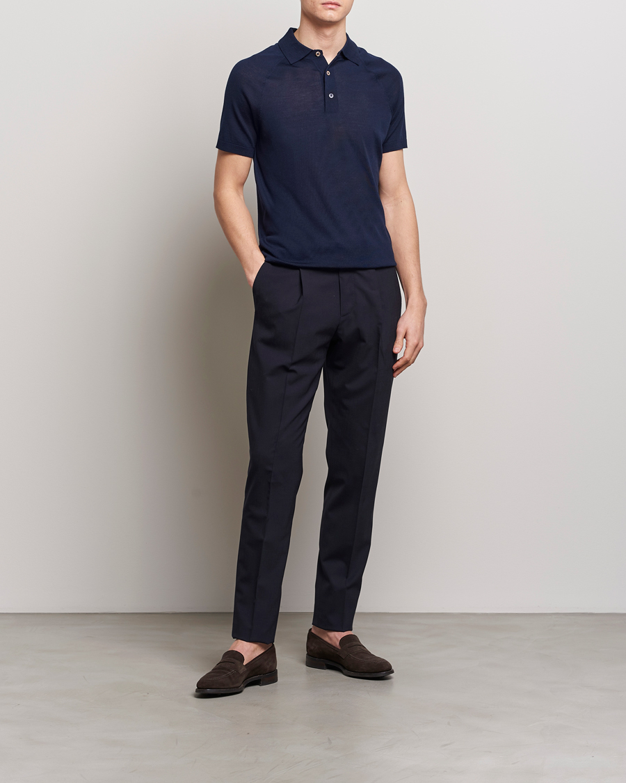 Men | Polo Shirts | Morris Heritage | Fleming Short Sleeve Merino Polo Navy