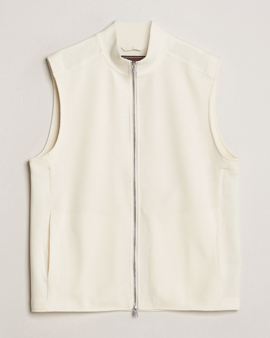 Men | Sweaters & Knitwear | Morris Heritage | Kayden Merino Full Zip Vest White