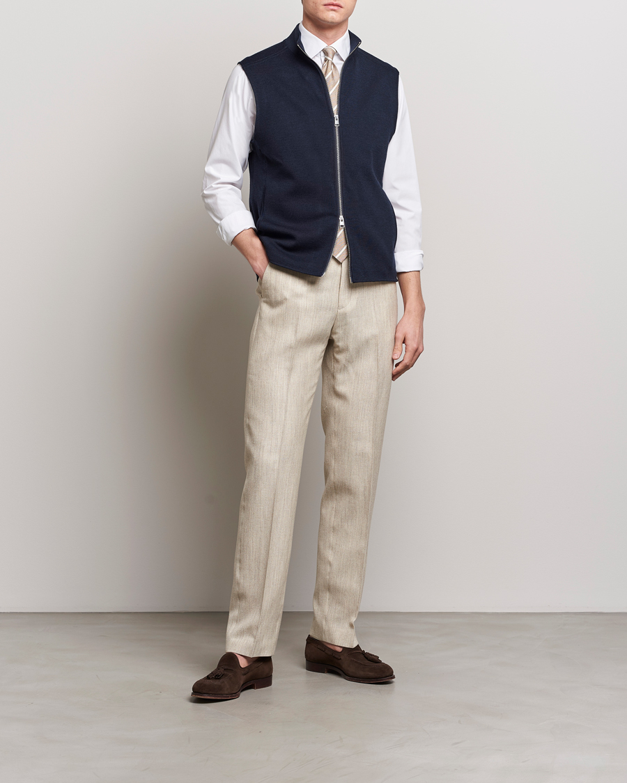 Men | Sweaters & Knitwear | Morris Heritage | Kayden Merino Full Zip Vest Navy