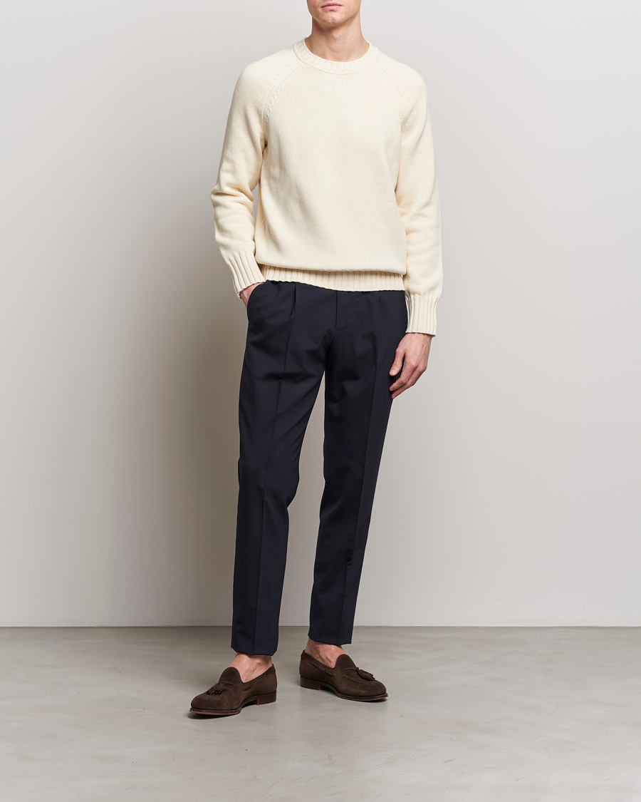 Men | Sweaters & Knitwear | Morris Heritage | Bennet Knitted Cotton/Cashmere Crew Neck Off White