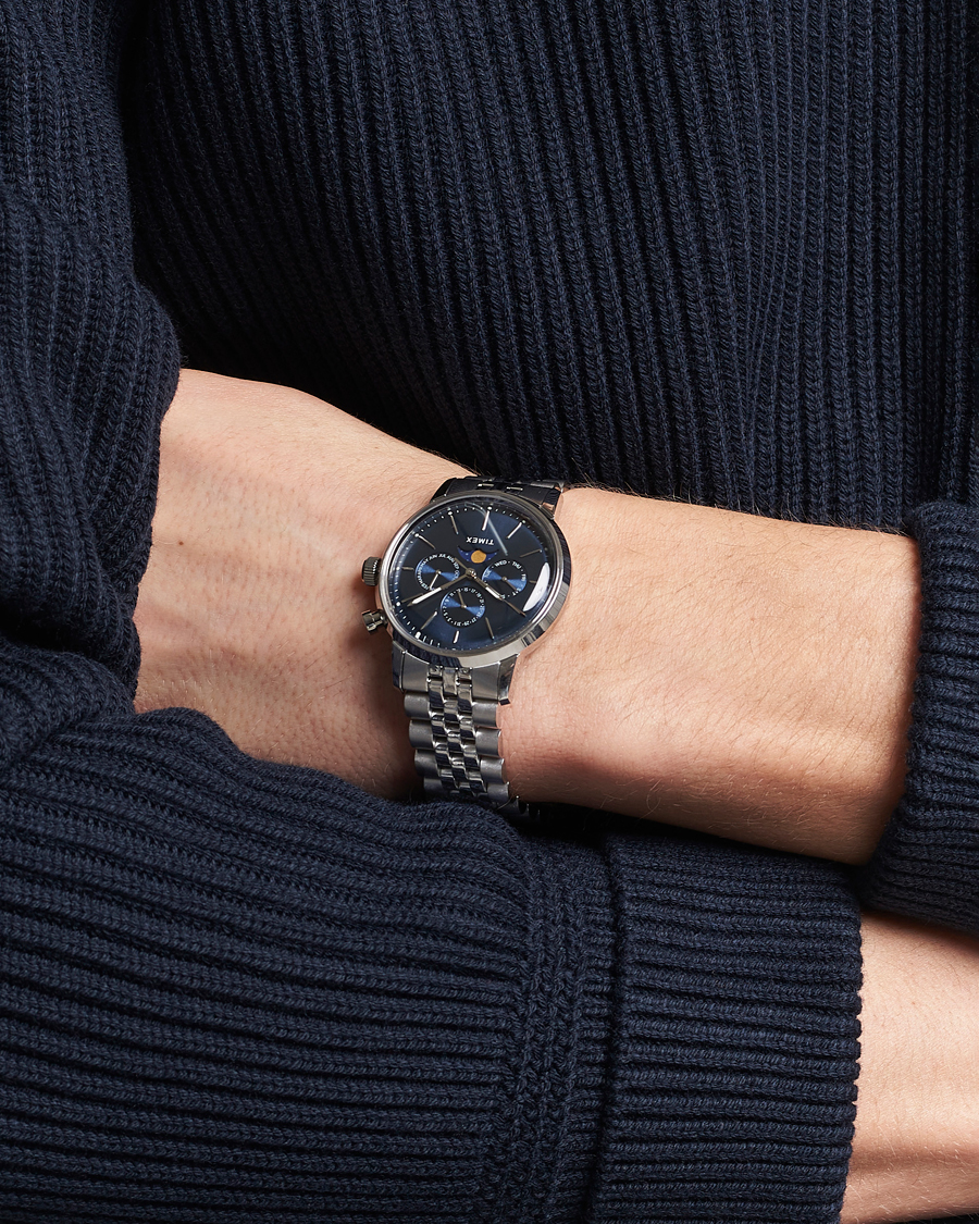 Men | Timex Marlin Moon Phase Quartz Steel 40mm Blue Dial | Timex | Marlin Moon Phase Quartz Steel 40mm Blue Dial
