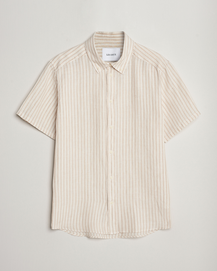 Men | Shirts | LES DEUX | Kris Linen Striped Short Sleeve Shirt Sand/Ivory