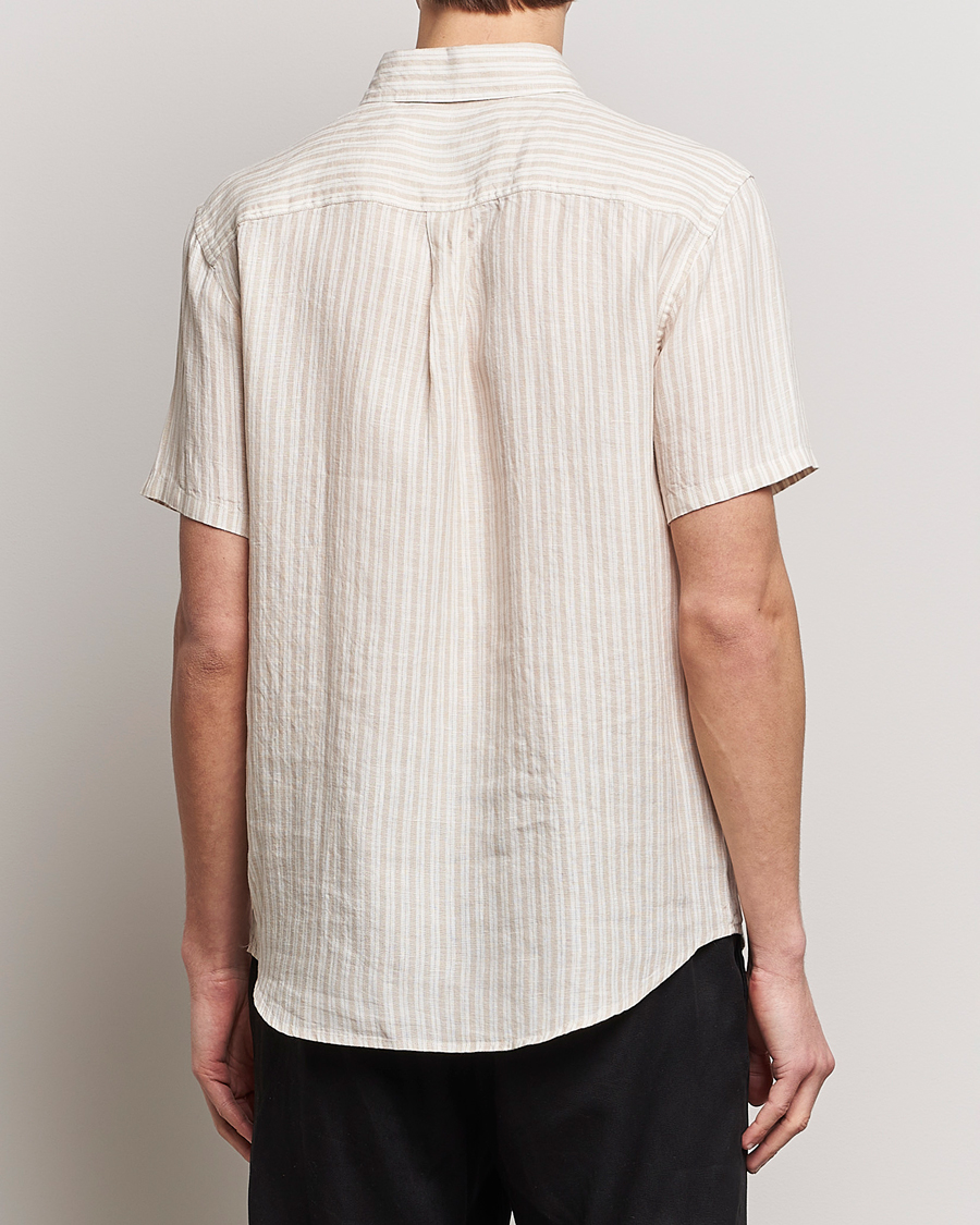 Men | Shirts | LES DEUX | Kris Linen Striped Short Sleeve Shirt Sand/Ivory