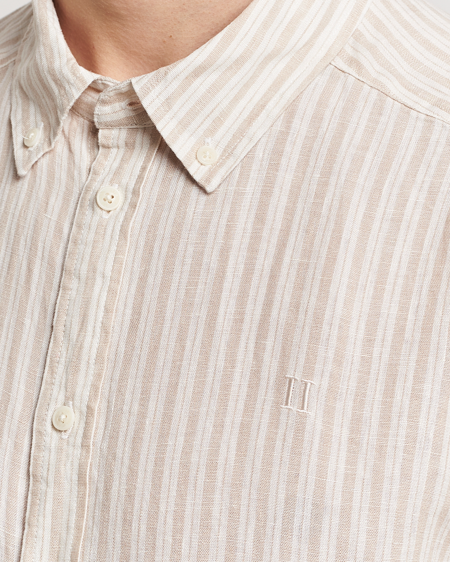 Men | Shirts | LES DEUX | Kris Linen Striped Short Sleeve Shirt Sand/Ivory