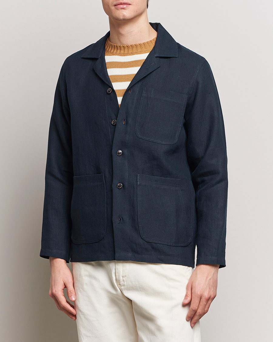 Men | Shirts | Peregrine | Grange Linen Shacket Navy
