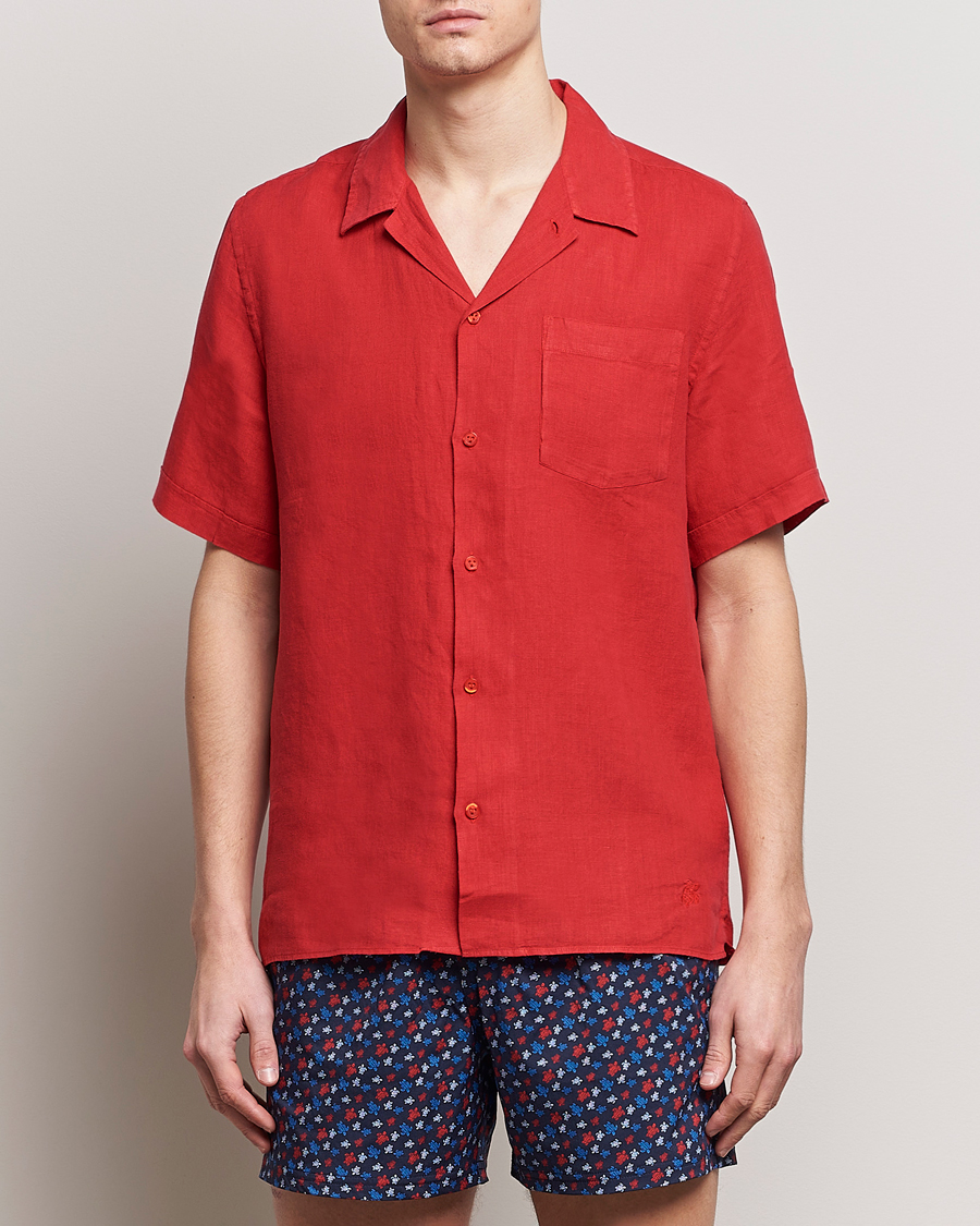 Men | Shirts | Vilebrequin | Carhli Resort Short Sleeve Shirt Mouline Rouge
