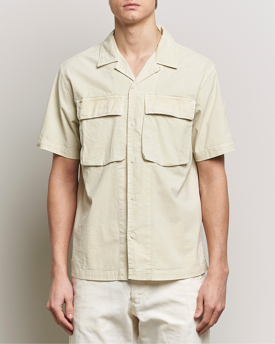Men | Shirts | Belstaff | Caster Short Sleeve Seersucker Shirt Beige