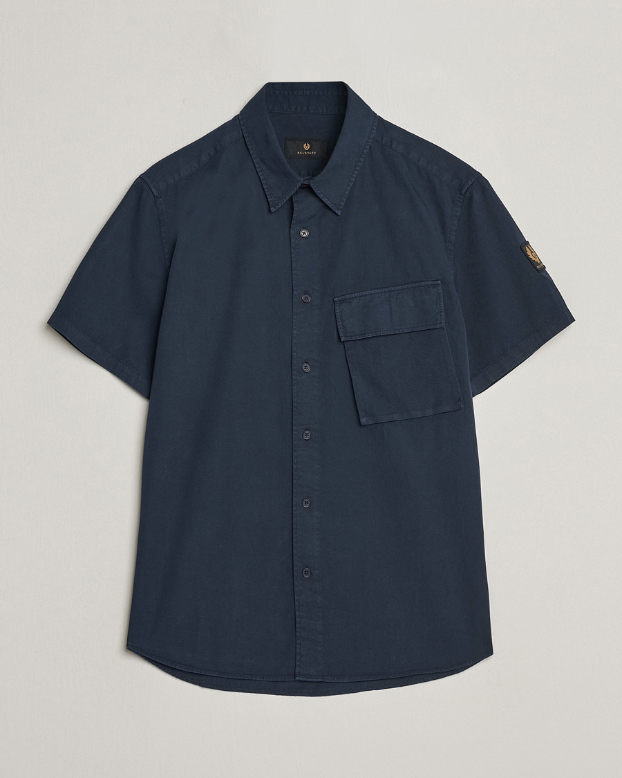 Men | Shirts | Belstaff | Scale Short Sleeve Cotton Shirt Dark Ink