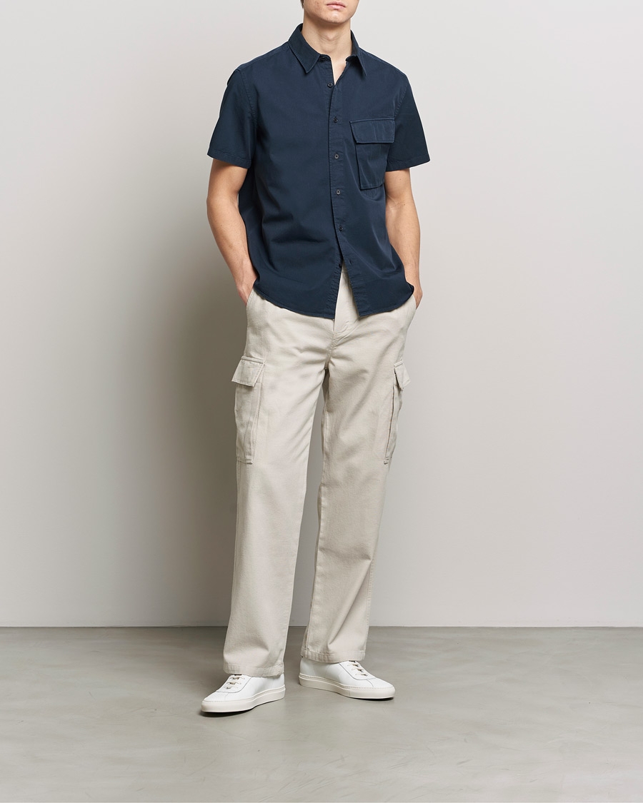 Men | Shirts | Belstaff | Scale Short Sleeve Cotton Shirt Dark Ink