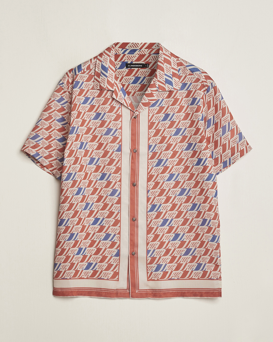 Men | Shirts | J.Lindeberg | Elio Tencel Moto Print Short Sleeve Shirt Multi