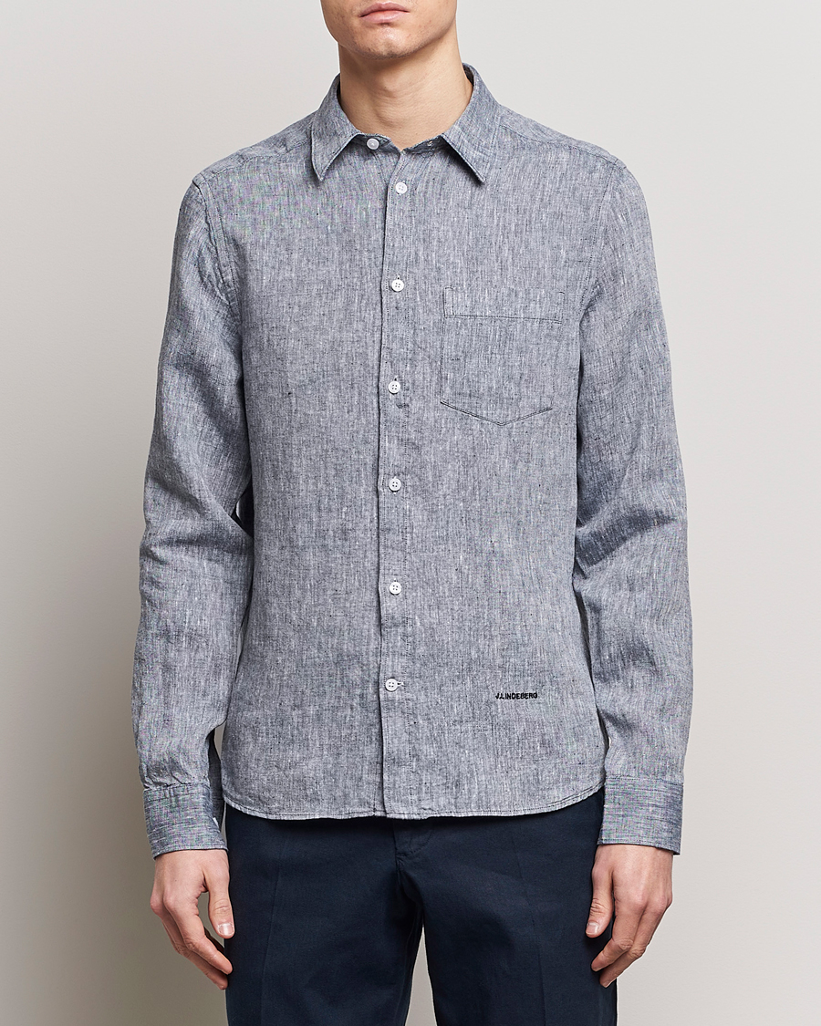 Men | Shirts | J.Lindeberg | Slim Fit Linen Melange Shirt Navy