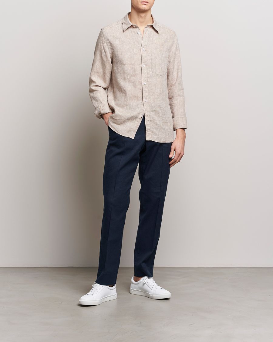 Men | Shirts | J.Lindeberg | Slim Fit Linen Melange Shirt Batique Khaki