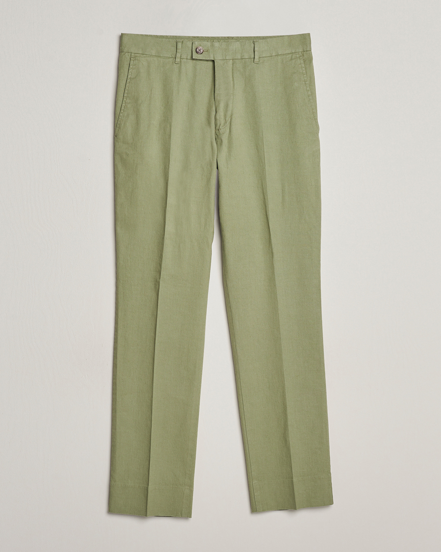 Men | Trousers | J.Lindeberg | Lois Cotton/Linen Stretch Pants Oil Green