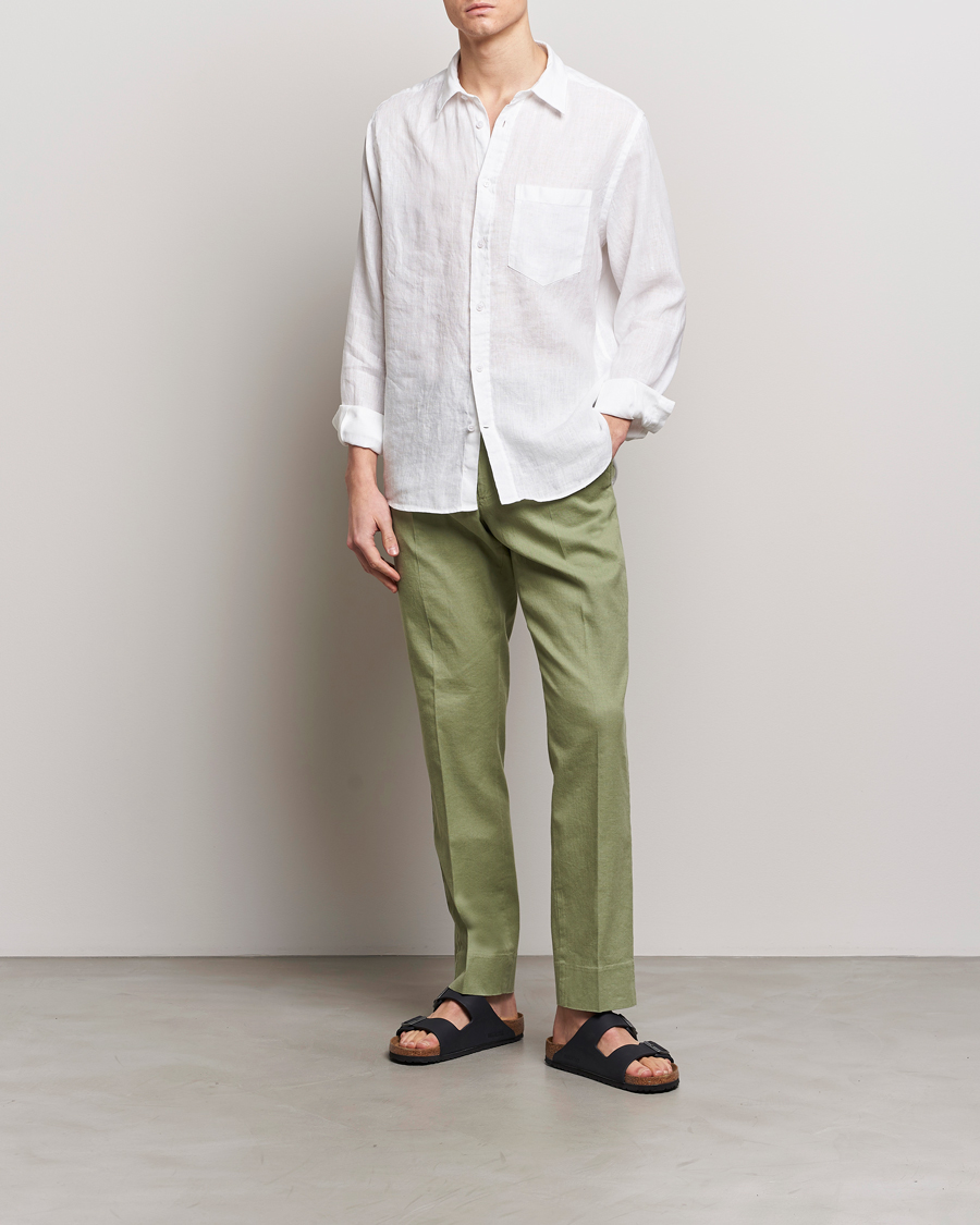 Men | Trousers | J.Lindeberg | Lois Cotton/Linen Stretch Pants Oil Green