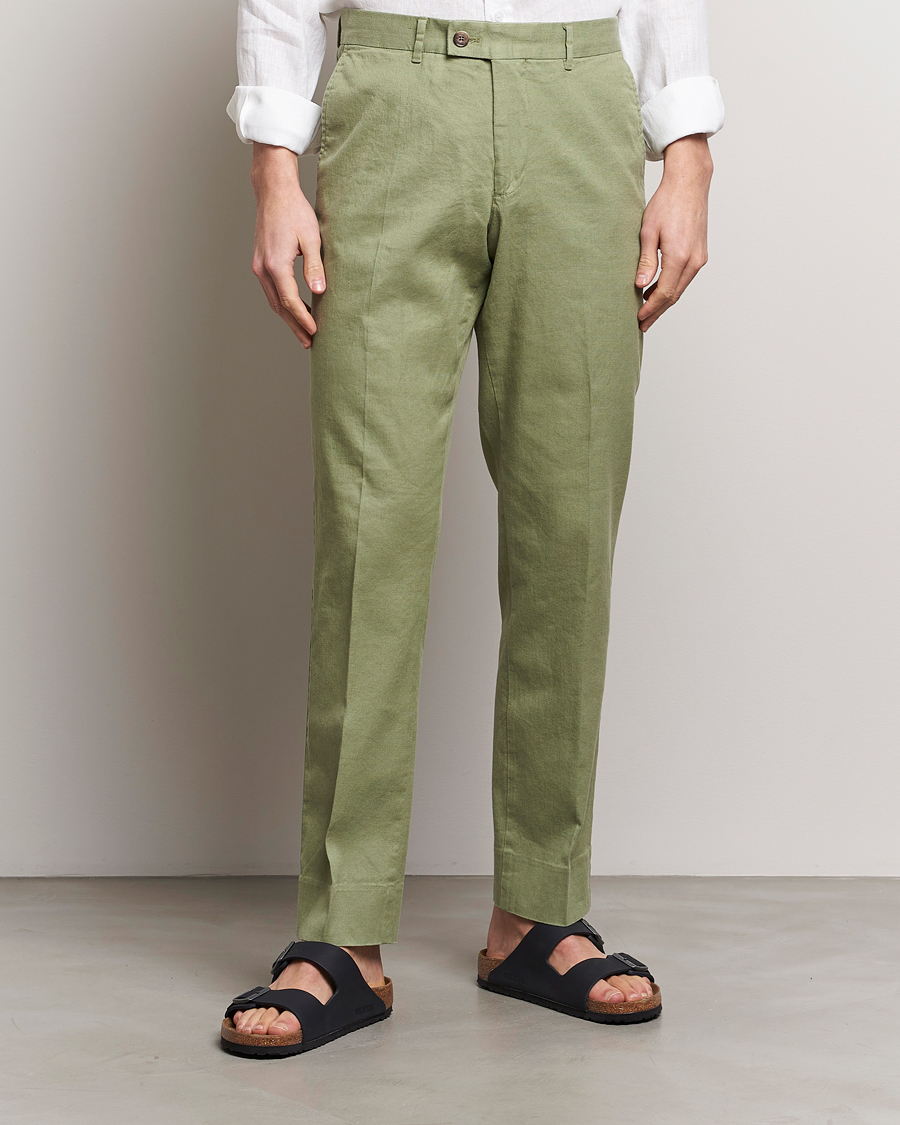Men | Trousers | J.Lindeberg | Lois Cotton/Linen Stretch Pants Oil Green