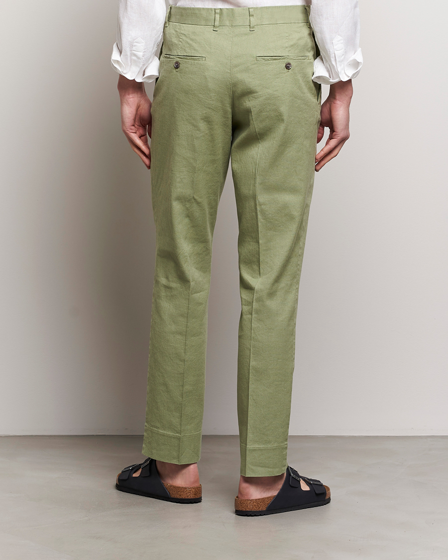 Men | Trousers | J.Lindeberg | Lois Cotton/Linen Stretch Pants Oil Green