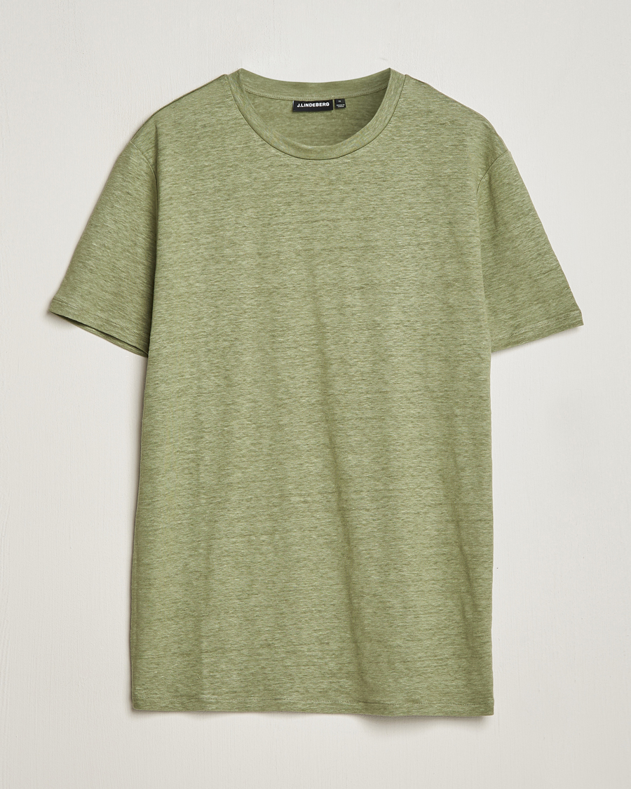 Men | T-Shirts | J.Lindeberg | Coma Linen T-Shirt Oil Green