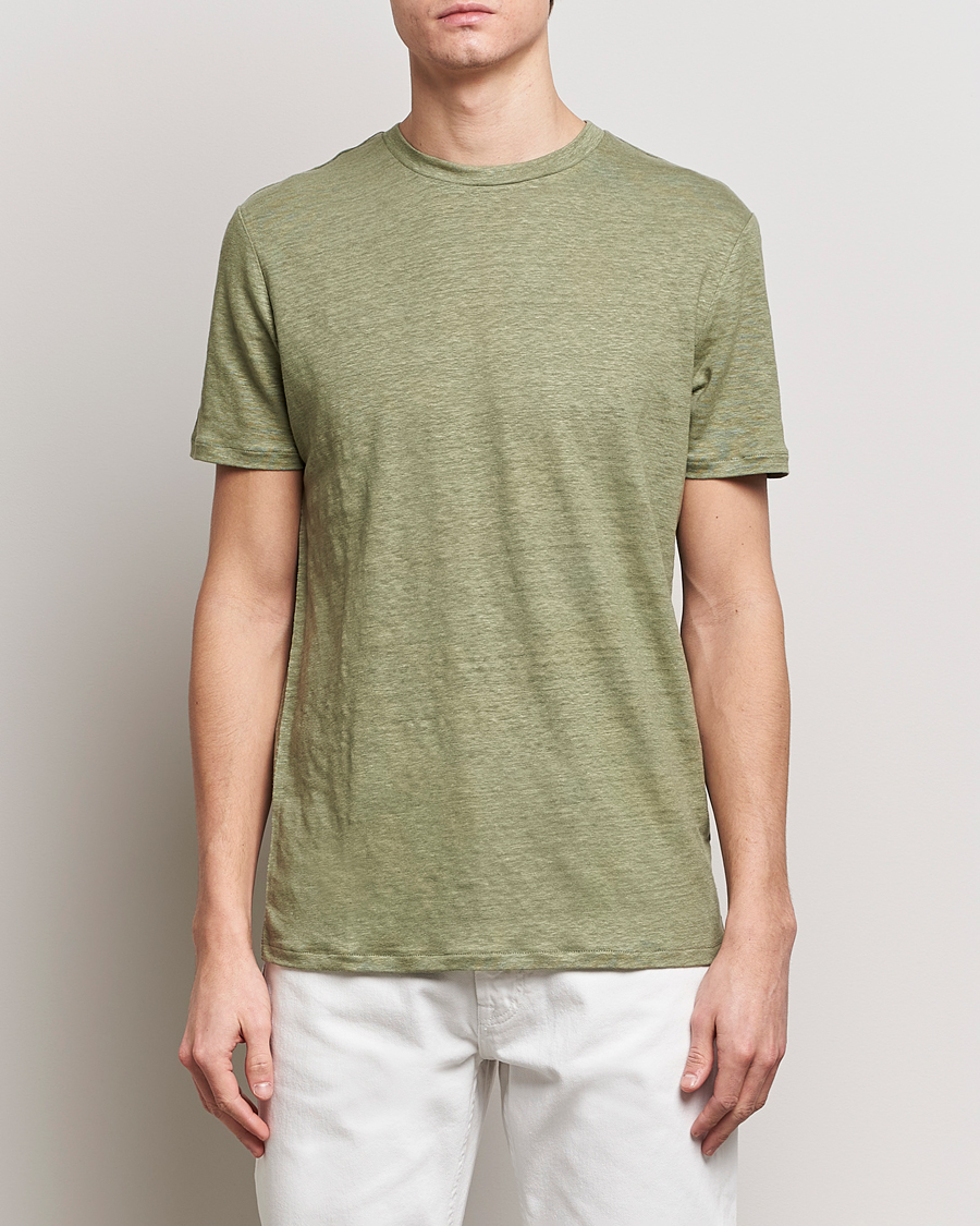 Men | T-Shirts | J.Lindeberg | Coma Linen T-Shirt Oil Green