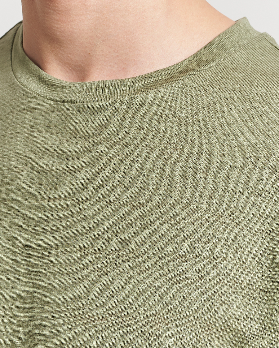 Men | T-Shirts | J.Lindeberg | Coma Linen T-Shirt Oil Green