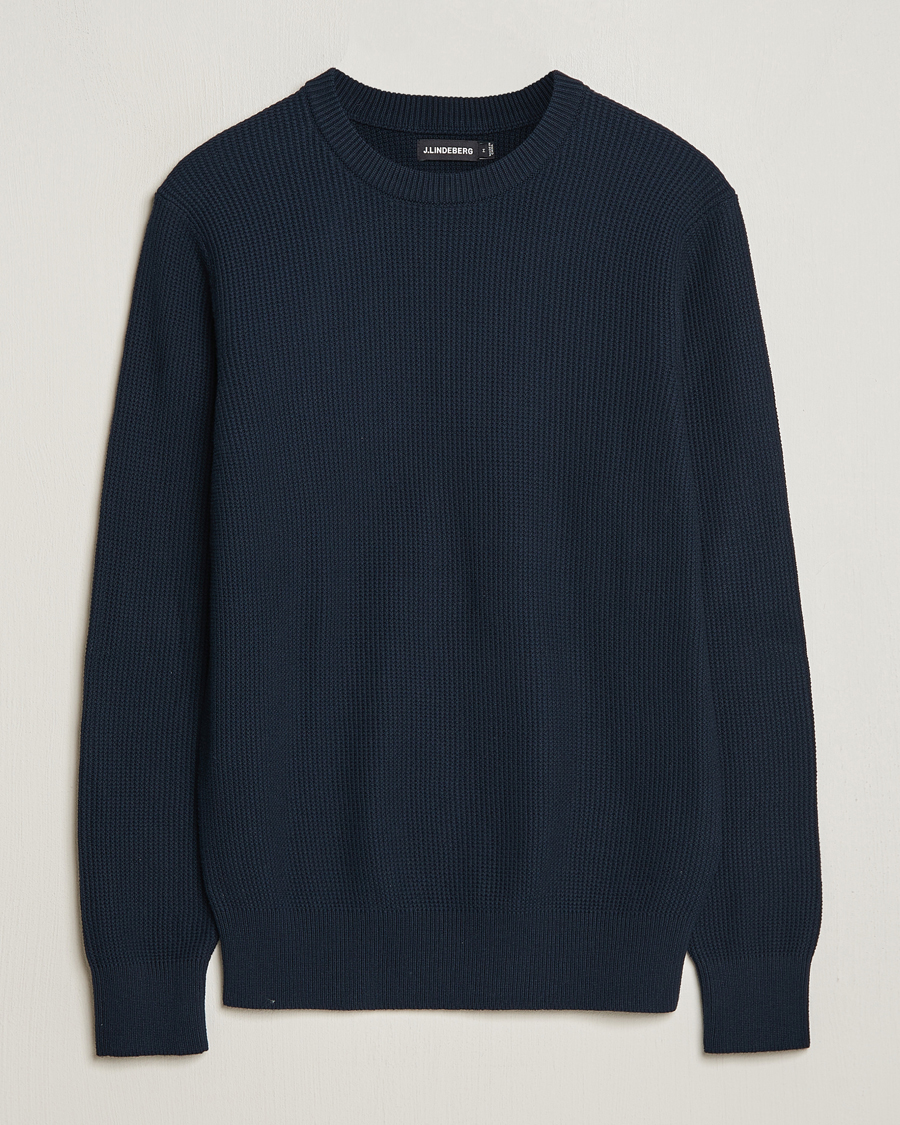 Men | Sweaters & Knitwear | J.Lindeberg | Arthur Structure Organic Cotton Crew Neck Navy