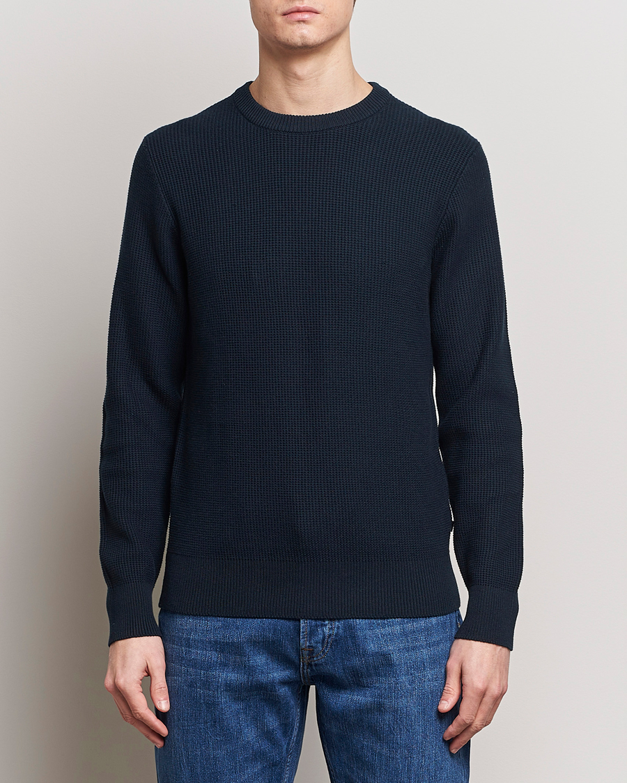 Men | Sweaters & Knitwear | J.Lindeberg | Arthur Structure Organic Cotton Crew Neck Navy