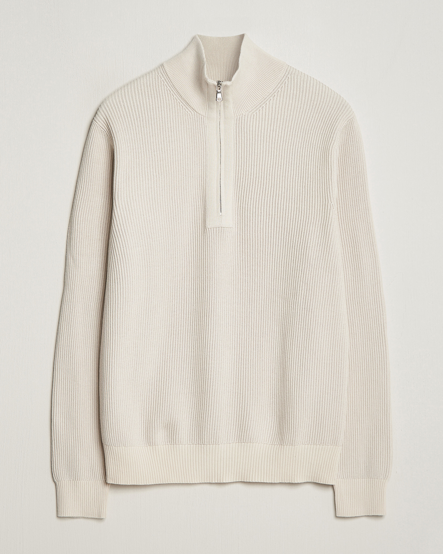 Men | Sweaters & Knitwear | J.Lindeberg | Alex Half Zip Organic Cotton Sweater Moonbeam