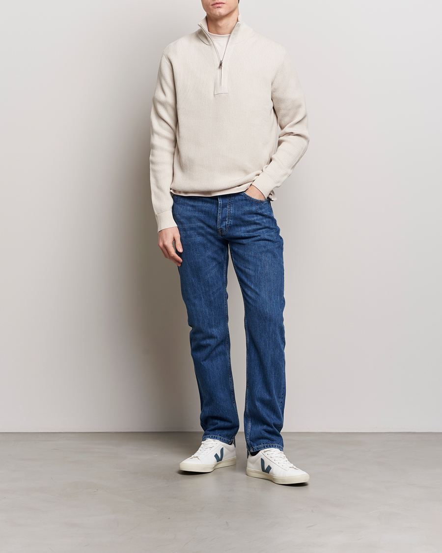 Men | Sweaters & Knitwear | J.Lindeberg | Alex Half Zip Organic Cotton Sweater Moonbeam