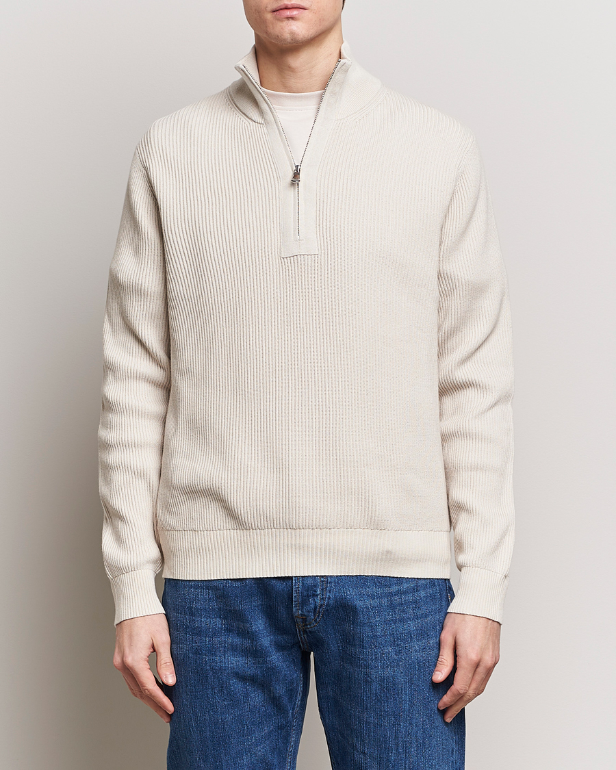 Men | Sweaters & Knitwear | J.Lindeberg | Alex Half Zip Organic Cotton Sweater Moonbeam