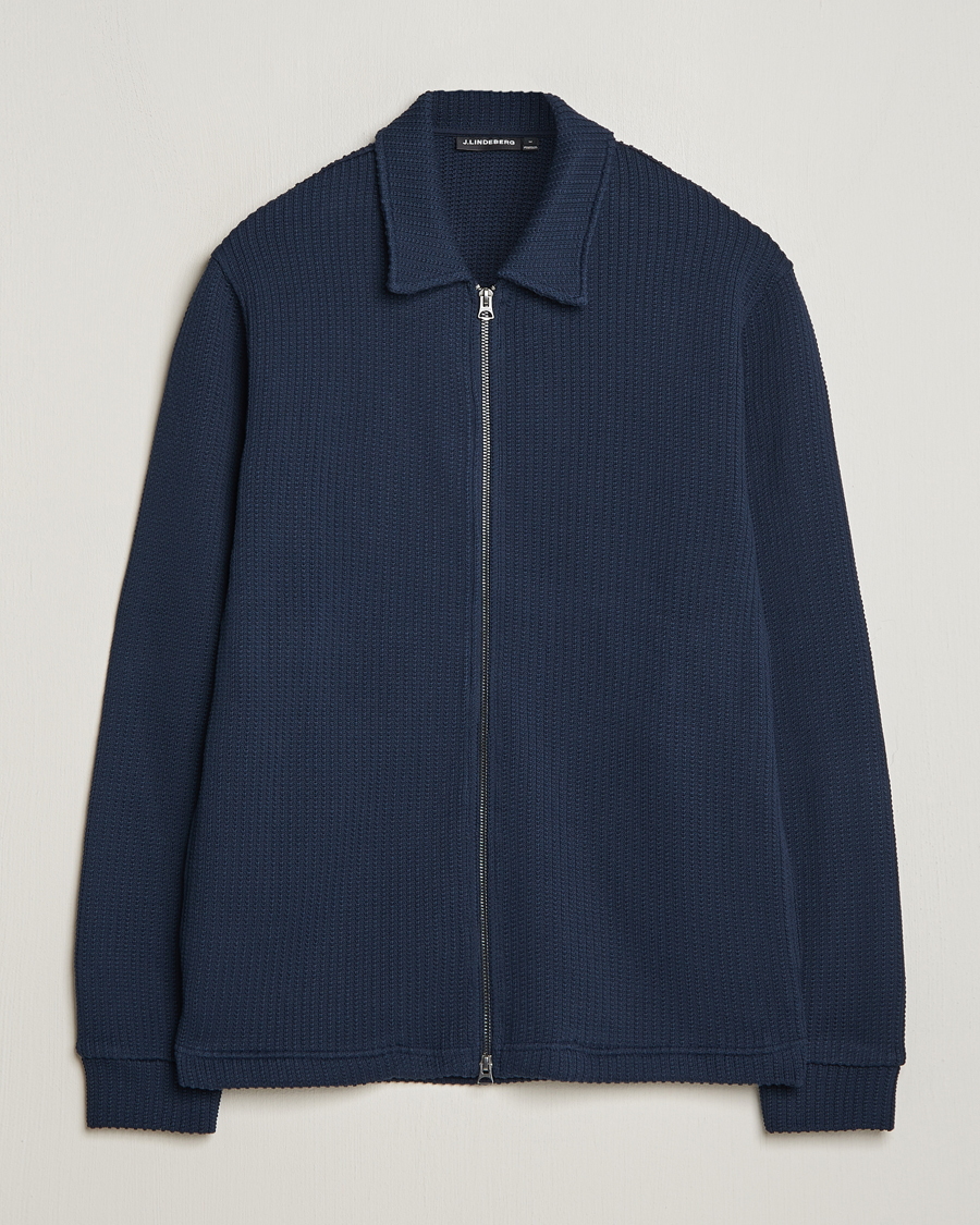 Men | Sweaters & Knitwear | J.Lindeberg | Lansa Jersey Zip Jacket Navy