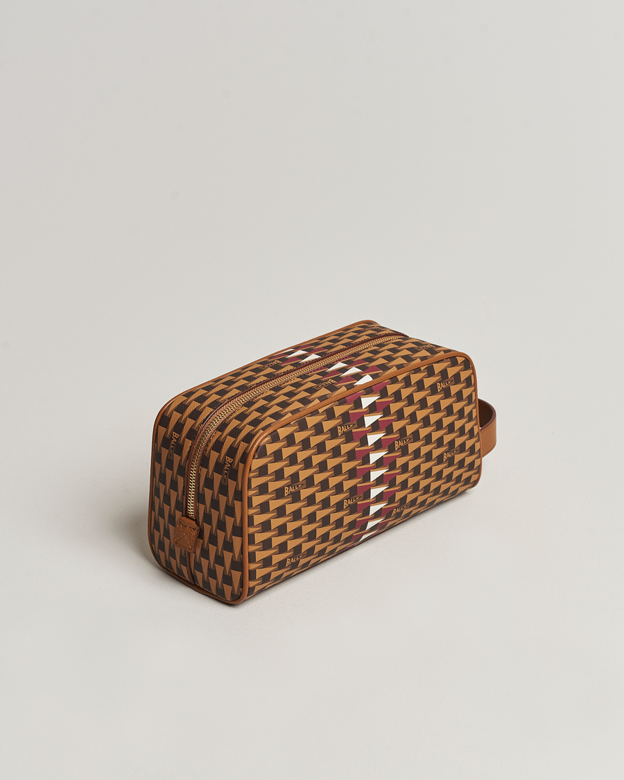 Men | Bally Pennant Monogram Leather Washbag Brown | Bally | Pennant Monogram Leather Washbag Brown