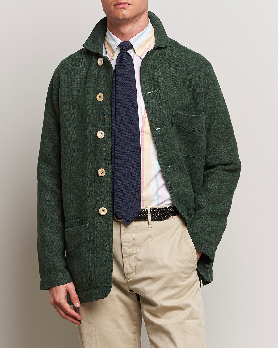 Men | Coats & Jackets | Drake's | Heavy Linen Chore Jacket Green