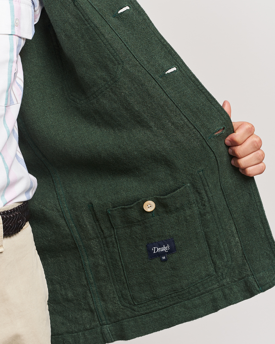 Men | Coats & Jackets | Drake's | Heavy Linen Chore Jacket Green
