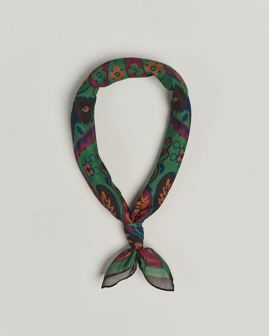 Men | Drake's Folk Flower Bandana Green | Drake's | Folk Flower Bandana Green