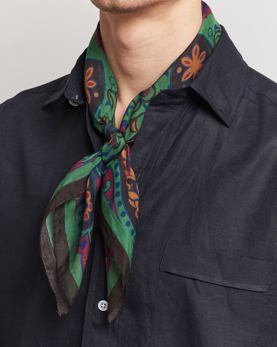 Men | Drake's Folk Flower Bandana Green | Drake's | Folk Flower Bandana Green