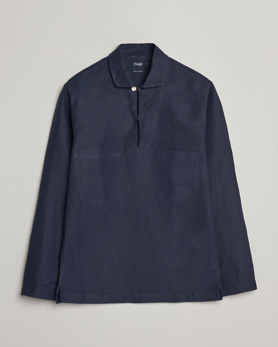 Men | Shirts | Drake's | Marine Linen Smock Navy