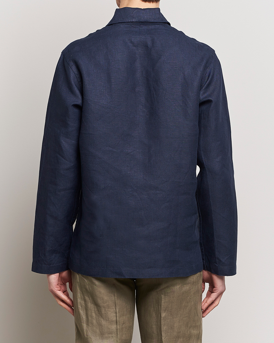 Men | Shirts | Drake's | Marine Linen Smock Navy