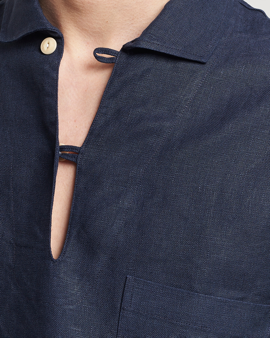 Men | Shirts | Drake's | Marine Linen Smock Navy