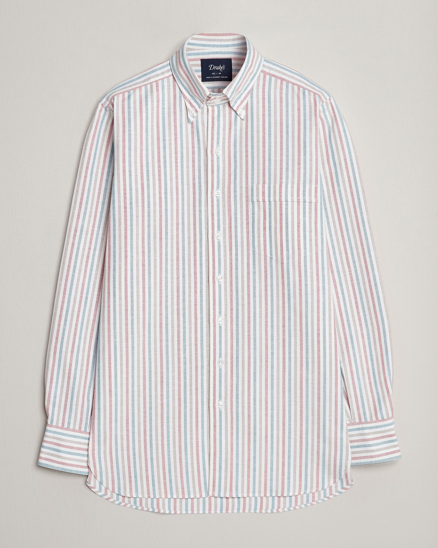 Men | Shirts | Drake's | Thin Tripple Stripe Oxford Shirt White