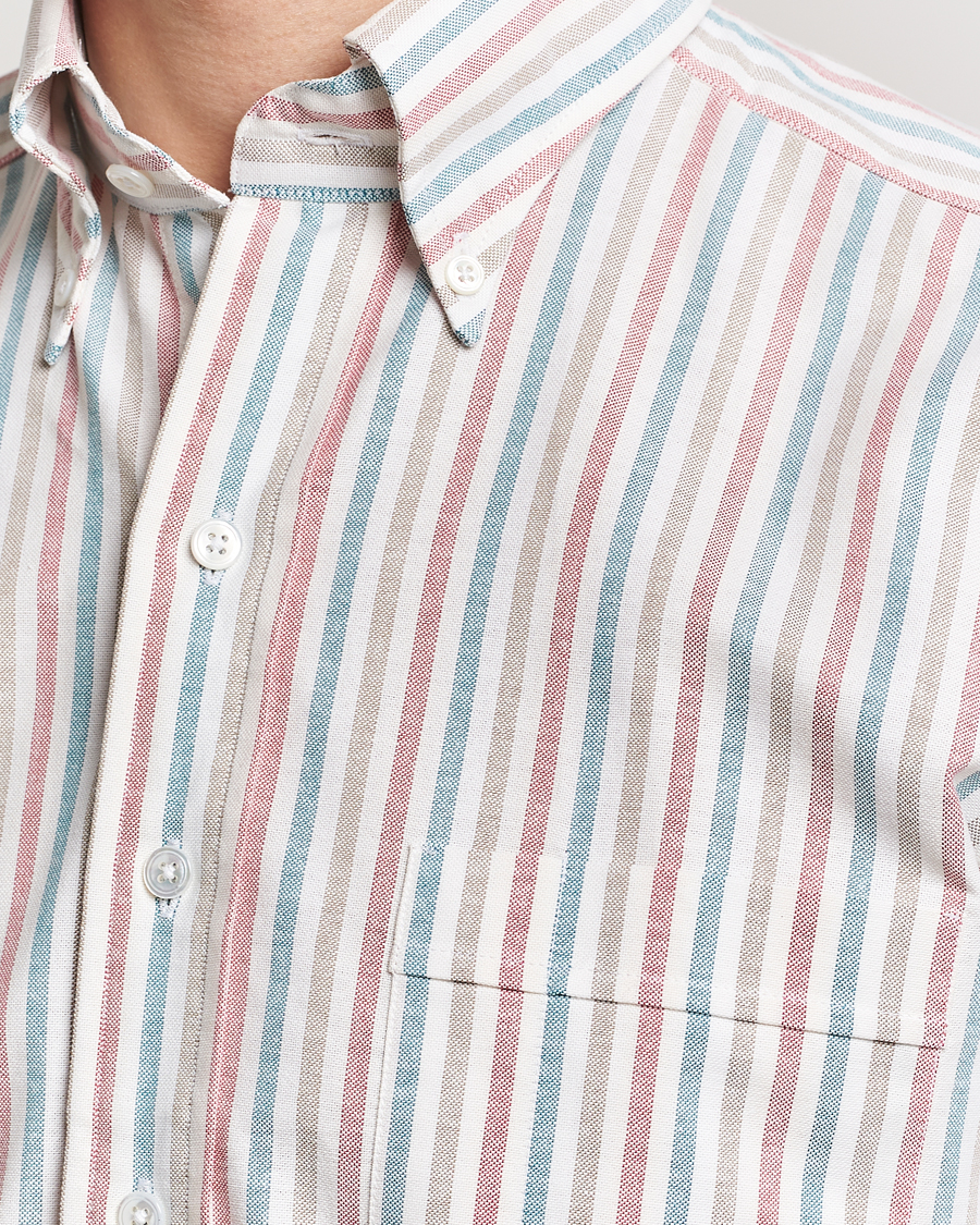 Men | Shirts | Drake's | Thin Tripple Stripe Oxford Shirt White