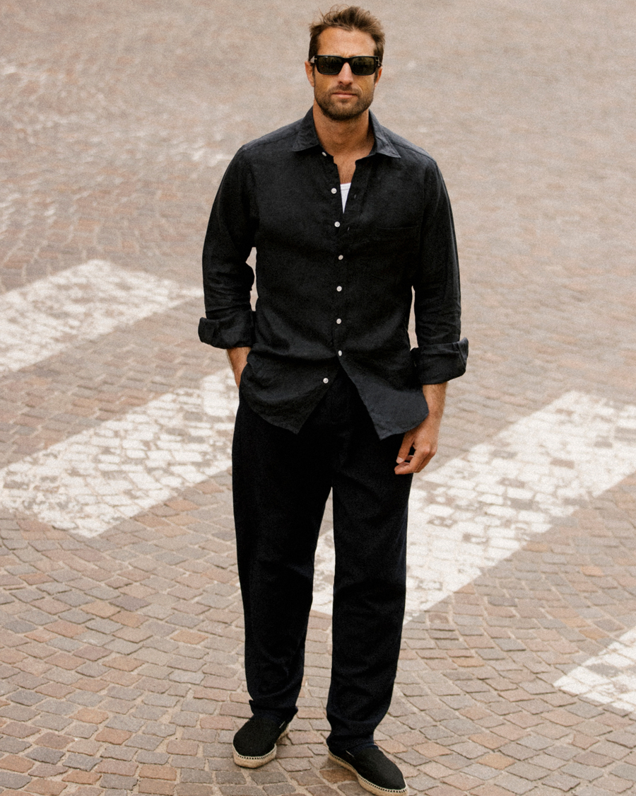 Men | Shirts | Drake's | Linen Summer Shirt Navy
