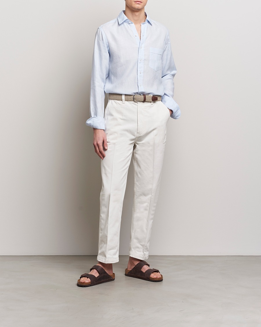 Men | Shirts | Drake's | Linen Summer Shirt Sky Blue