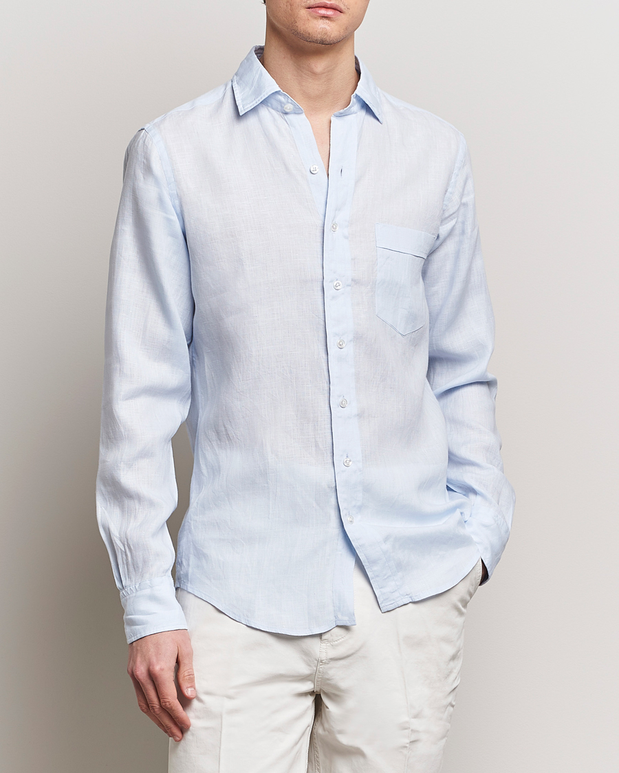 Men | Shirts | Drake's | Linen Summer Shirt Sky Blue
