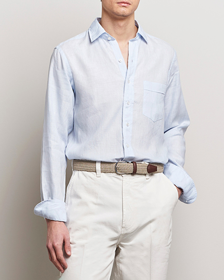 Men | Shirts | Drake's | Linen Summer Shirt Sky Blue