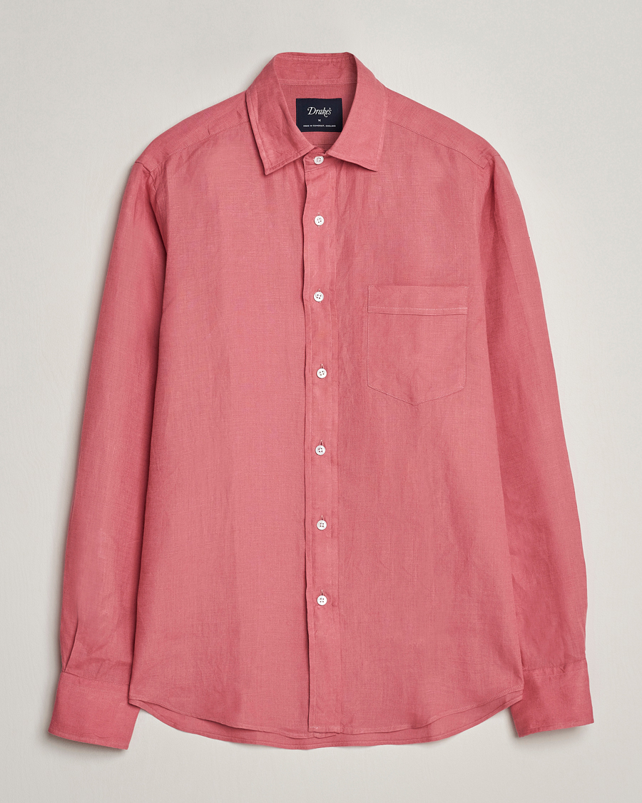 Men | Shirts | Drake's | Linen Summer Shirt Pink
